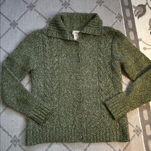 L.L. Bean Green Cable Knit Cardigan Sweater